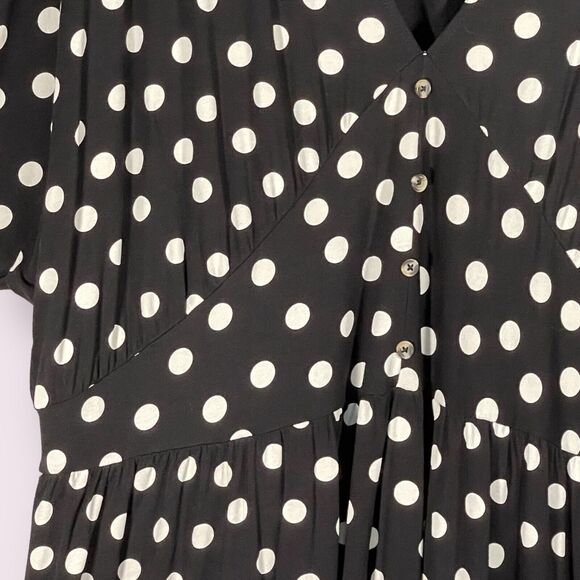 Asos Design Curve Waisted Mini Tea Dress Women Size 24 Black Polka Dot V Neck - Picture 4 of 15
